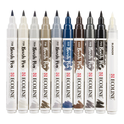 Talens Ecoline Brush Pen 10 set, Grey Colors