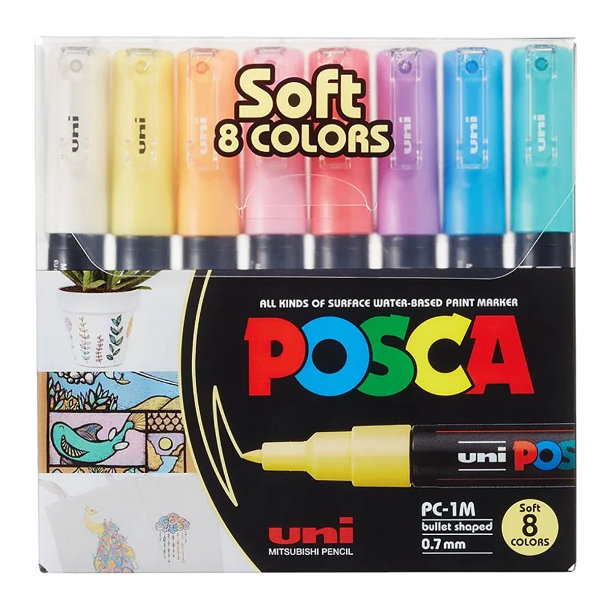 Uni Posca Markers PC-1M, 8 set Soft Colors