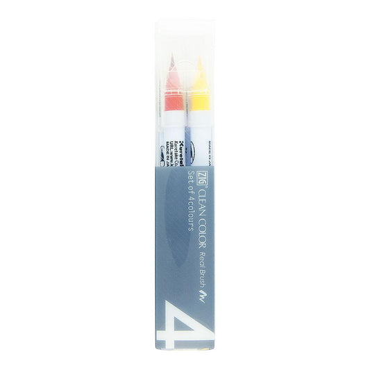 ZIG Kuretake Clean Color Real Brush Pen 4 Set, Pure Colours