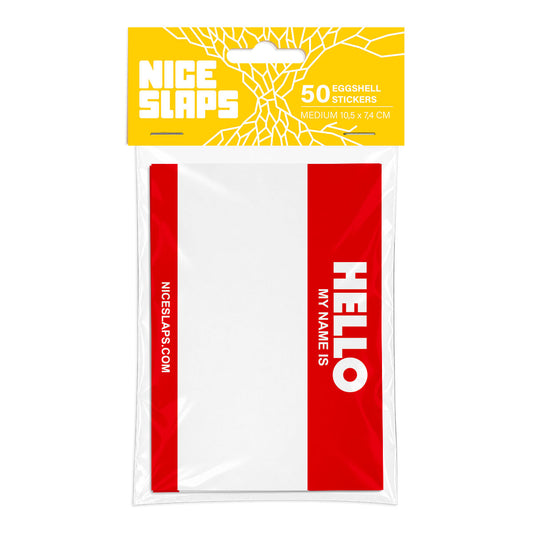 NICE SLAPS Eggshell Sticker Hello My Name Is Red, Medium 50pcs
